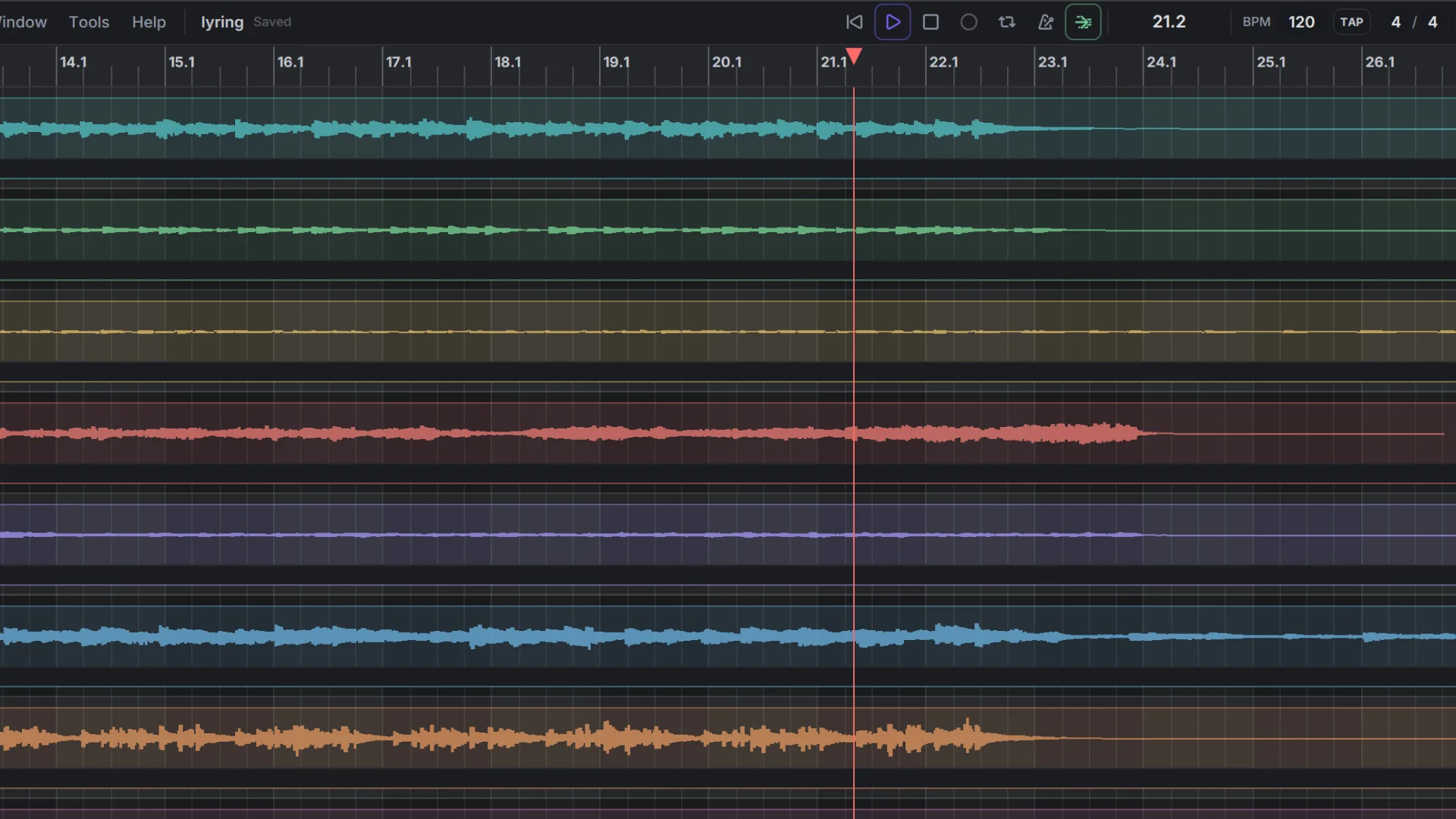 Continuous scroll view showing smooth waveform timeline playback